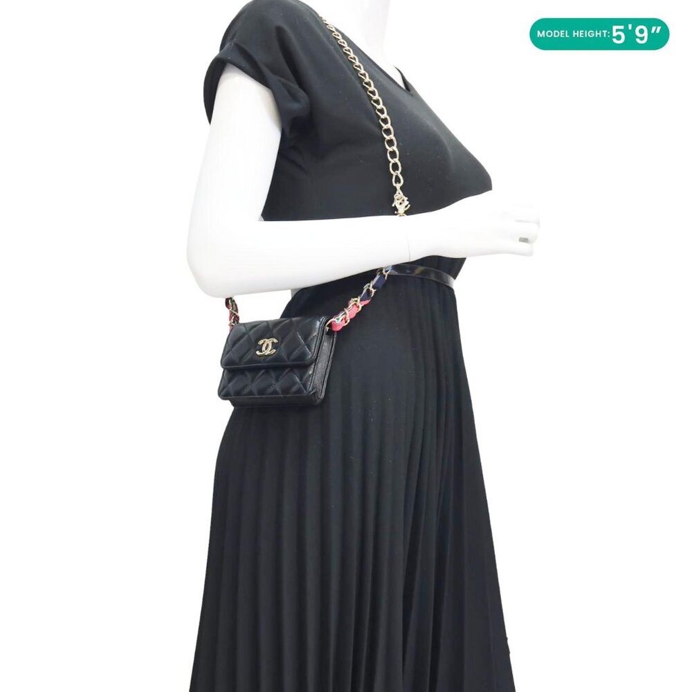 Chanel  Ribbon Flap Shiny Lambskin Quilted Leather Belt Bag Black - Picture 2 of 13